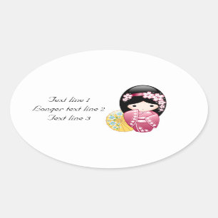 Sticker Ovale Poupée Kokeshi Printemps - Cute Japonaise Geisha G