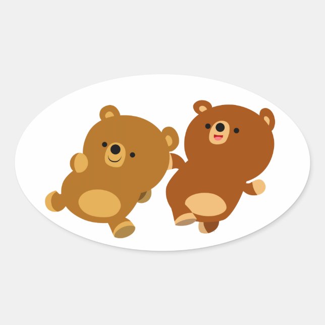 Sticker ovale pour les ours caricaturaux mignons (Devant)