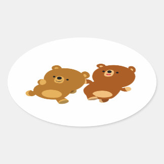Sticker ovale pour les ours caricaturaux mignons