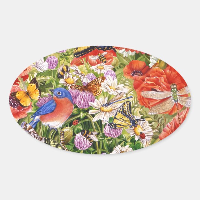 Sticker ovale pour oiseaux et papillons (Devant)