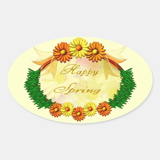 Sticker Ovale Printemps heureux (Devant)