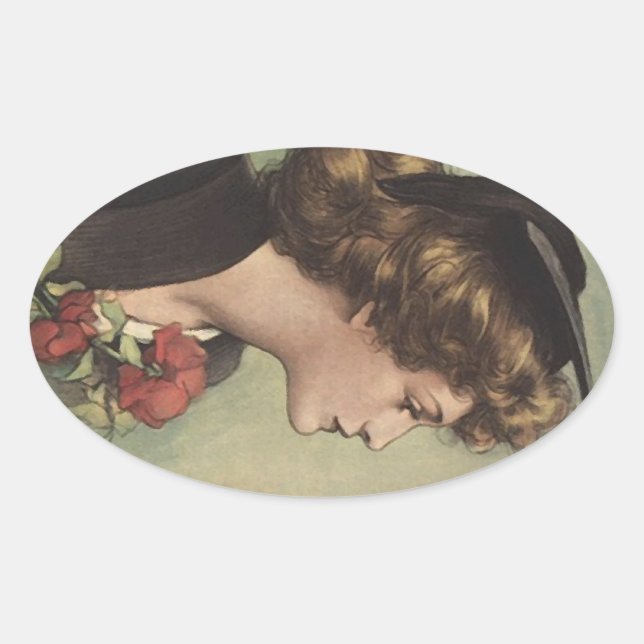 Sticker Ovale Profil de la femme de la casquette de graduation v (Devant)