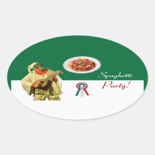Sticker Ovale PULCINELLA ITALIAN KITCHEN PARTI rouge blanc noir