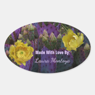 Sticker Ovale Purple Prickly Pear Opuntia Cactus Fleurs Jaunes