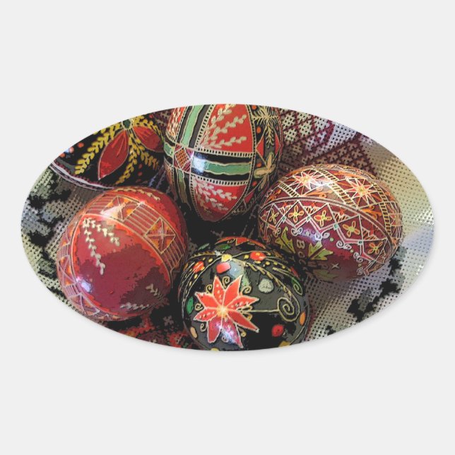 Sticker Ovale Pysanka sur un linge de chasse (Devant)
