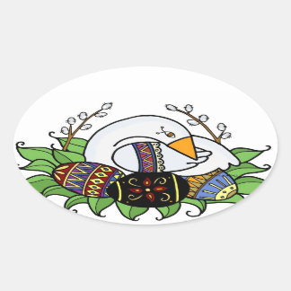 Sticker Ovale Pysanky et Goose Ukrainian Folk Art