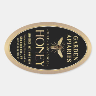 Sticker Ovale Queenline 16 et 32oz Black Honey Jar Queen Bee