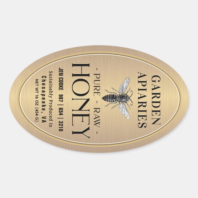 Sticker Ovale Queenline 16 et 32oz Gold Honey Jar Queen Bee (Devant)