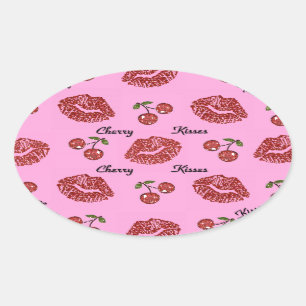 Sticker Ovale RAB Rockabilly Baisers de Cerise sur Rose