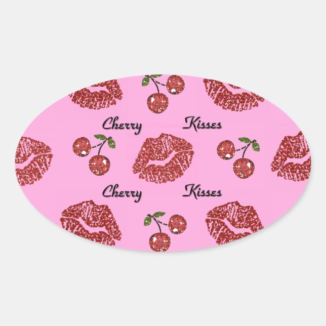 Sticker Ovale RAB Rockabilly Cherry Kisses on Pink (Devant)
