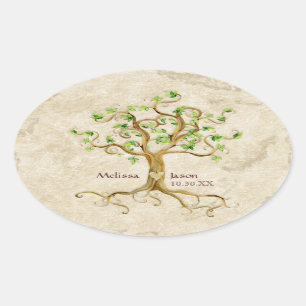 Sticker Ovale Racines de l'arbre de rotation Noms personnalisés 