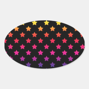 Sticker Ovale Rainbow Stars sur un Motif Arrière - plan noir