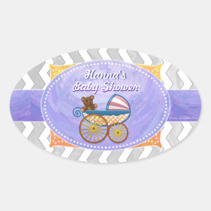 Sticker Ovale Rainy Sky Grey Chevron et Purple Baby