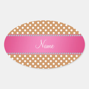 Sticker Ovale Rayure rose personnalisée de pois brun nommé
