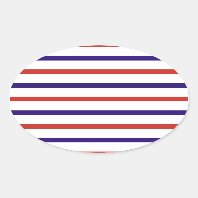 Sticker Ovale Rayures rouges blanches et bleues (Devant)