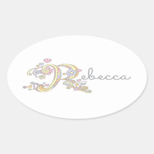 Sticker Ovale Rebecca ou votre début nommé avec l'étiquette de R