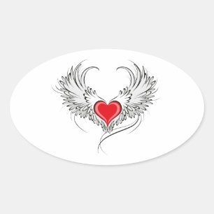 Sticker Ovale Red Angel Coeur avec ailes