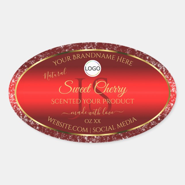 Sticker Ovale Red Gold Logo Initiales Parties scintillant Étoile (Devant)