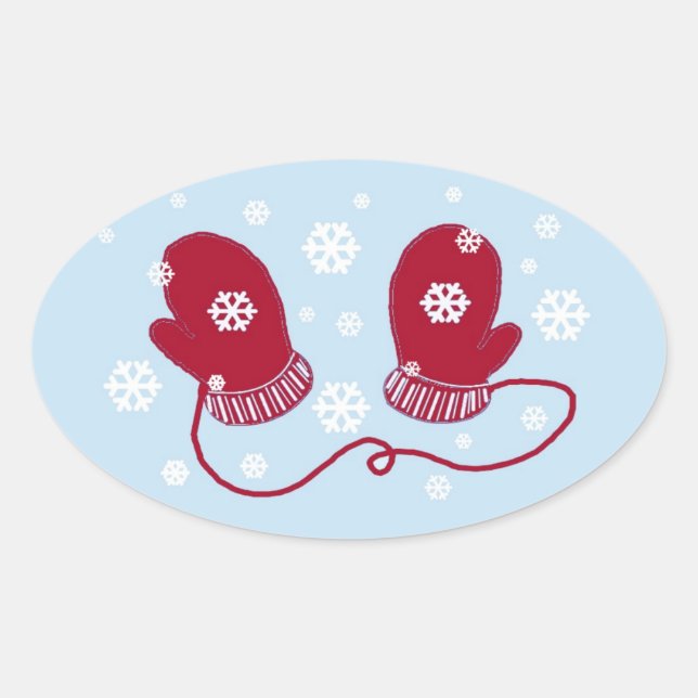 Sticker Ovale Red Mittens et Snowflakes (Devant)