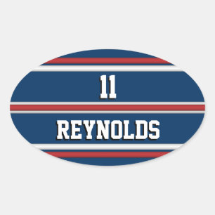 Sticker Ovale Red White and Blue Sports Jersey Nom et numéro