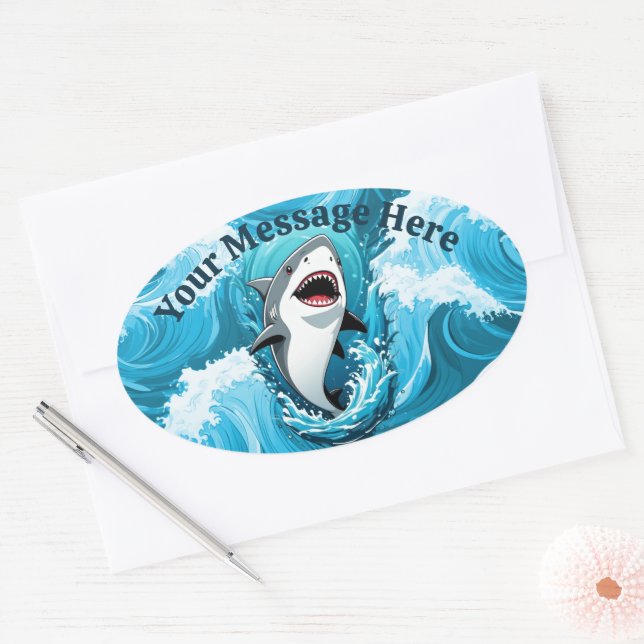 Sticker Ovale Rejoignez-nous pour un requin mordant (Enveloppe)
