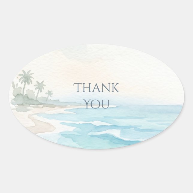 Sticker Ovale Remerciement aquarelle de plage (Devant)