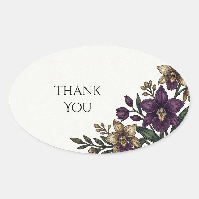 Sticker Ovale Remerciement de mariage botanique Iris Violet (Devant)