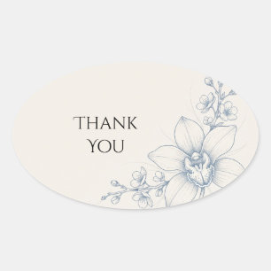 Sticker Ovale Remerciement de mariage floral Magnolia Bleu