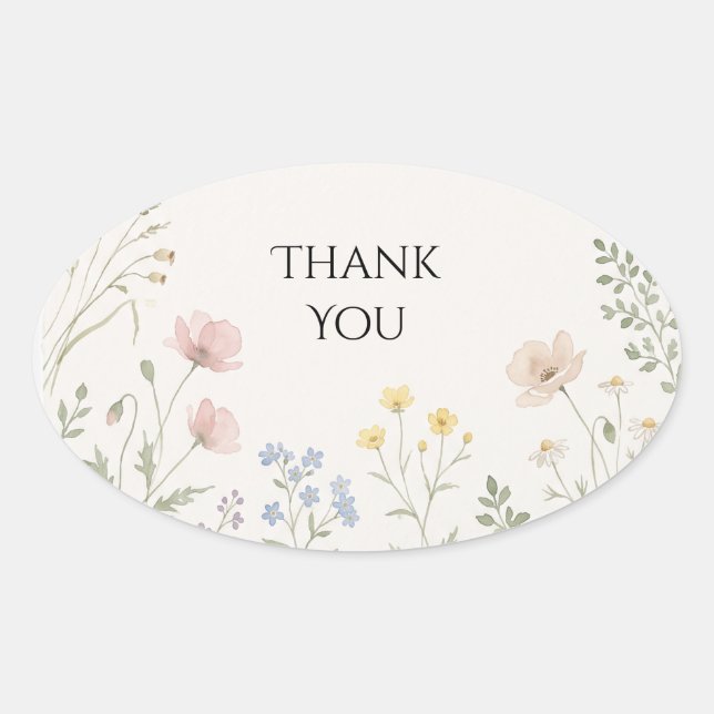 Sticker Ovale Remerciement Fleur de Champ Pastel (Devant)