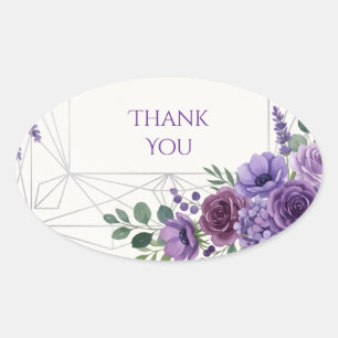 Sticker Ovale Remerciement floral Art Déco violet