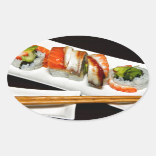 Sticker Ovale Restaurant Sushi Food Manger Repas Exotiques Resta