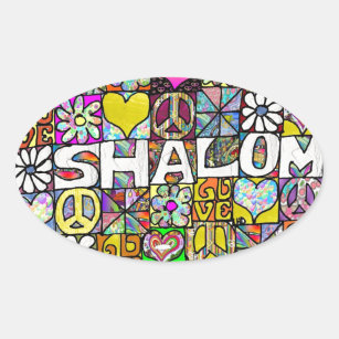 Sticker Ovale Retro 60s Psychedelic Shalom LOVE