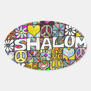 Sticker Ovale Rétro 60s Psychédélique Shalom AMOUR