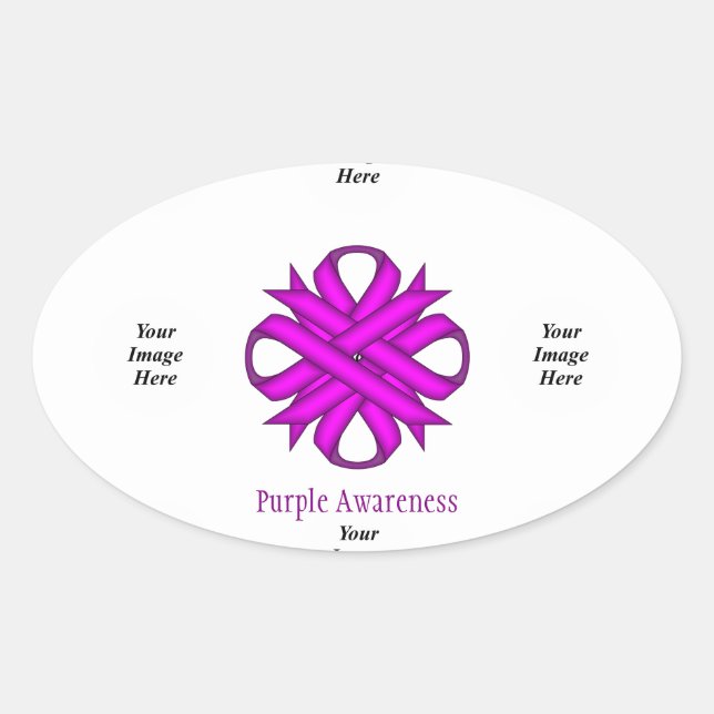 Sticker Ovale Ribbon Clover violet Modèle par Kenneth Yoncich (Devant)