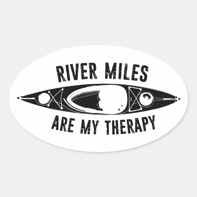 Sticker Ovale River Miles Are My Therapy Kayaking (Devant)