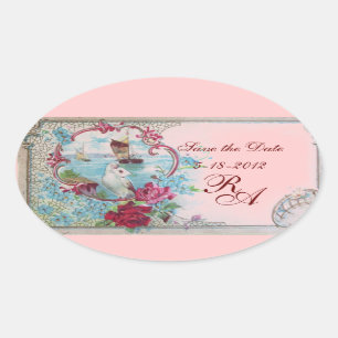 Sticker Ovale ROMANTICA MONOGRAM, Enregistrer la date, rose
