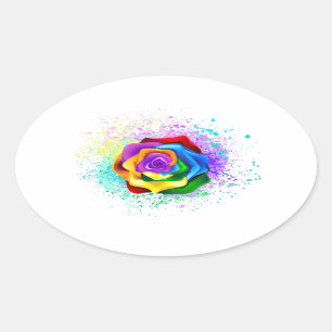 Sticker Ovale Rose arc-en-ciel coloré