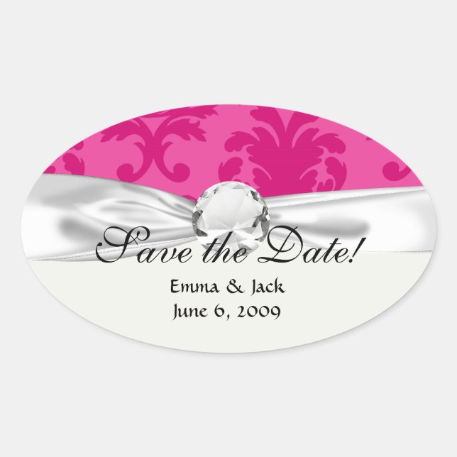 Sticker Ovale rose chaud sur rose chic damask motif (Devant)