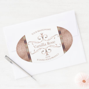 Sticker Ovale Rose chic Parties scintillant or  blanche Étiquett