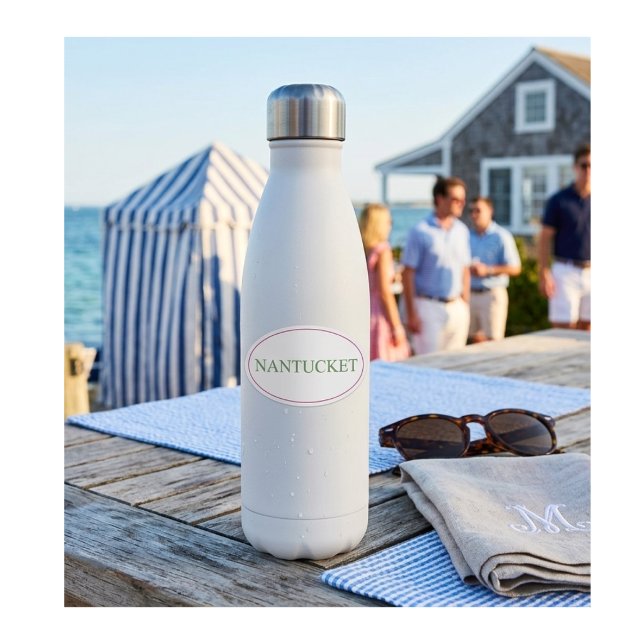Sticker Ovale rose et vert de Nantucket | Style côtier BCB (Créateur téléchargé)