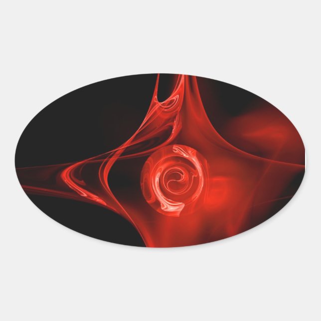 Sticker Ovale ROSE FRACTAL, rouge, noir (Devant)