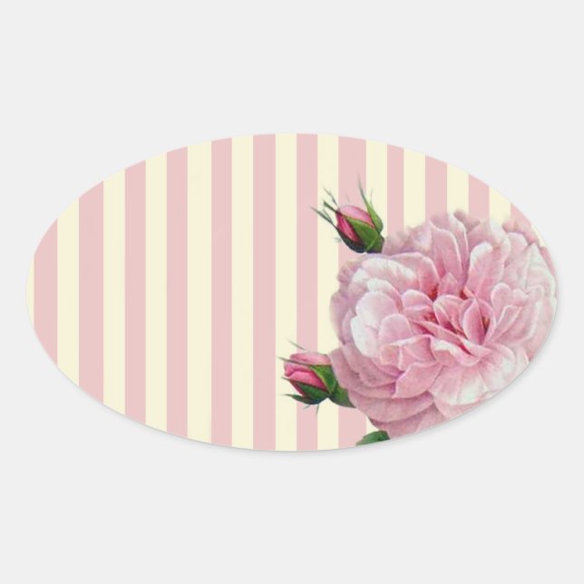 Sticker Ovale Rose sur rayures rose et blanc (Devant)