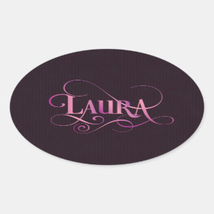 Sticker Ovale Rose tourbillonnant personnalisé de Laura de