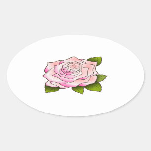 Sticker Ovale Rose vintage de rose dessinant l'autocollant ovale