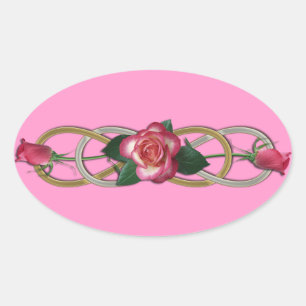 Sticker Ovale Roses d'or d'argent double infini