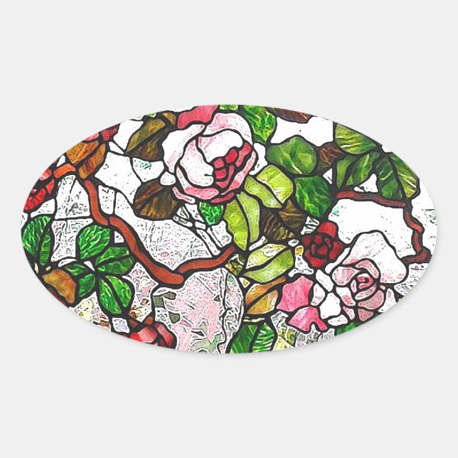 Sticker Ovale Roses Escalades - vitraux (Devant)