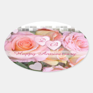 Sticker Ovale Roses pour mon joyeux anniversaire d'amour