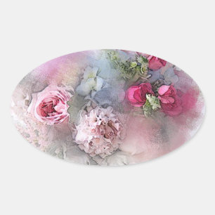 Sticker Ovale Roses roses roses roses roses blanches Aquarelle