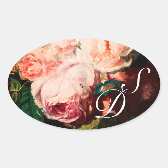 STICKER OVALE ROSES ROSES ROSES ROSES ROSES BLANCHES ET MONOGRAM (Devant)