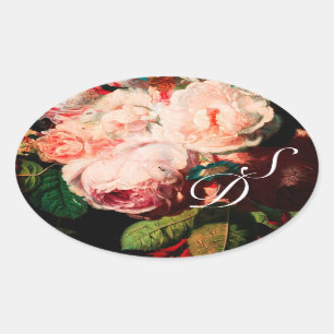STICKER OVALE ROSES ROSES ROSES ROSES ROSES BLANCHES ET MONOGRAM